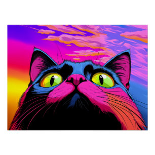 Galactic Curiosity: A Cat’s Cosmic Gaze Poster