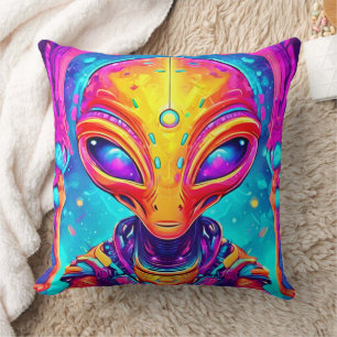 Galactic Cyborg Alien with Neon Glow Throw Pillow