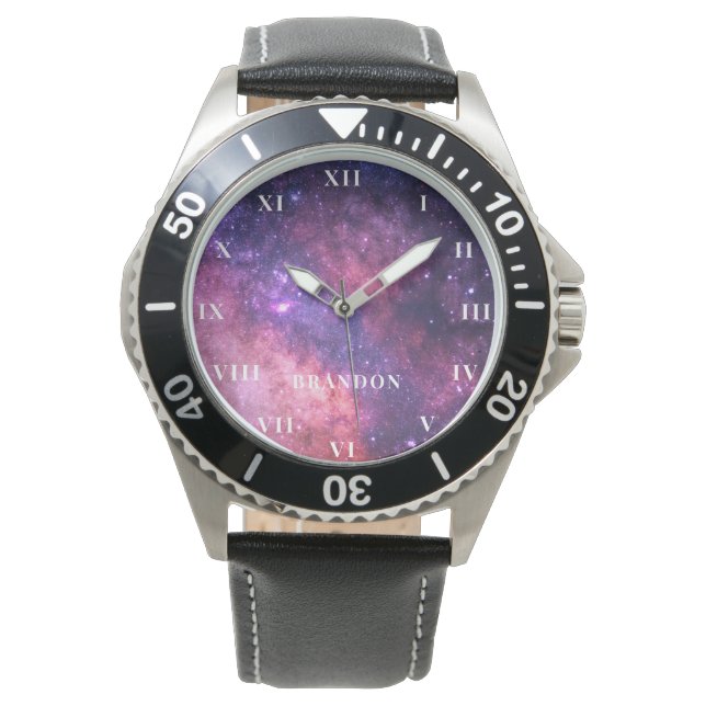 Galactic Galaxy Outer Space Nebula Navy Blue Watch (Front)
