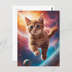 Galactic Ginger Taby in a Cosmic Space Adventure Postcard