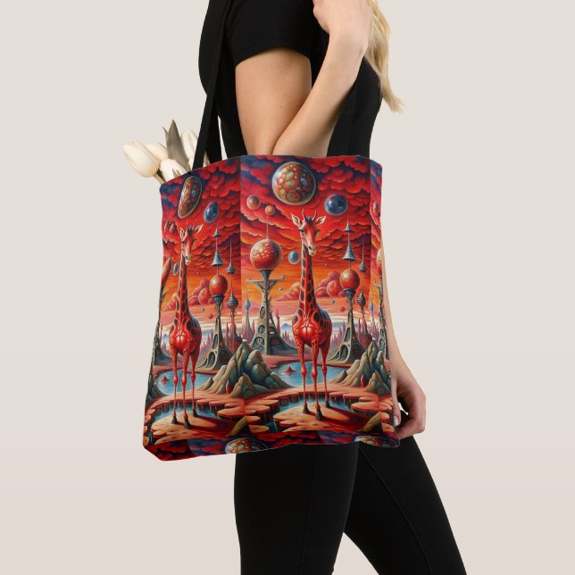 "Galactic Giraffe: Journey Through Cosmic Dreams" Tote Bag (Close Up)