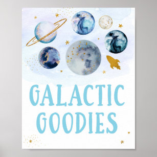 Galactic Goodies Galaxy Blue Gold Space Birthday Poster