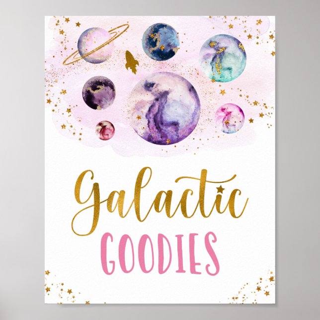 Galactic Goodies Galaxy Pink Gold Space Birthday Poster (Front)