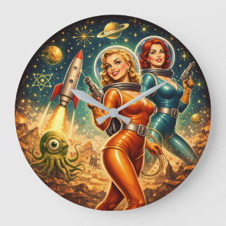 Galactic Guardians Retro Space Girls Large Clock