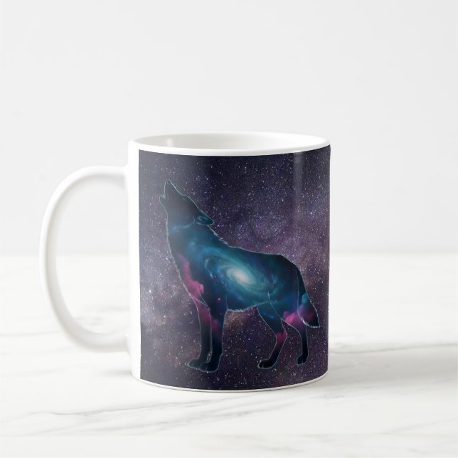 Galactic Howling Wolf Silhouette Coffee Mug (Left)