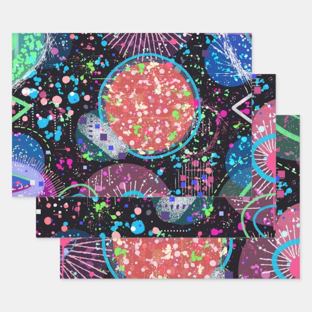 Galactic Neighbourhood: Abstract Art  Wrapping Paper Sheet (Set)