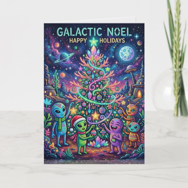 Galactic Noel Alien Christmas Card (Front)