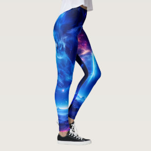 Galactic Oasis: Blue Nebula Stellar Landscape Leggings
