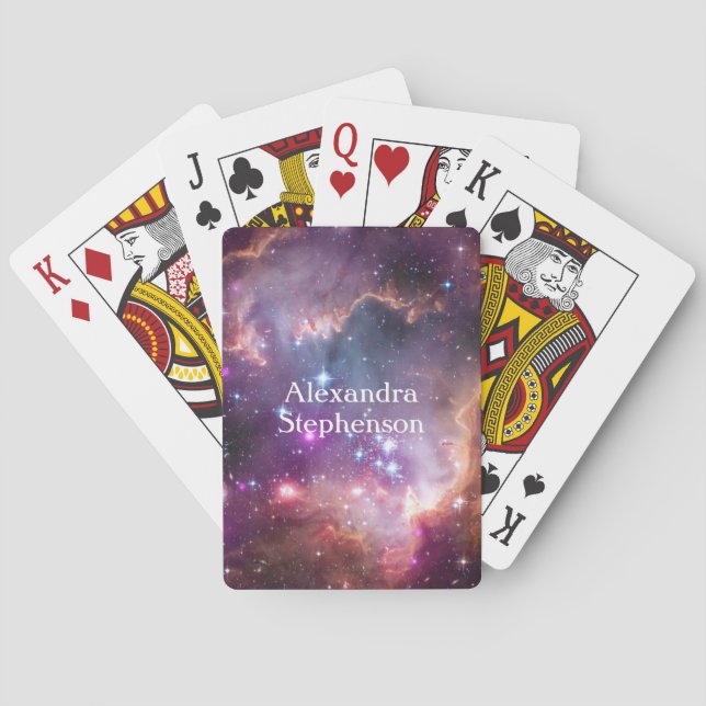 Galactic Outer Space Purple Personalized Playing Cards (Back)