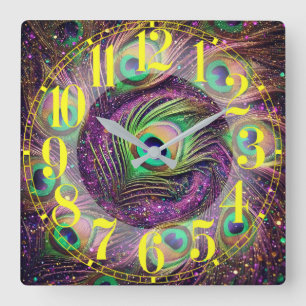 Galactic Peacock Feathers Wall Clock