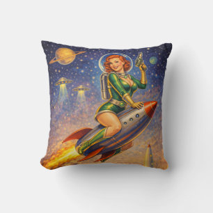 Galactic Pin-Ups Retro Sci-Fi Throw Pillow