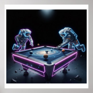 Galactic Pool Night – Astronauts Playing Cosmic Bi Poster