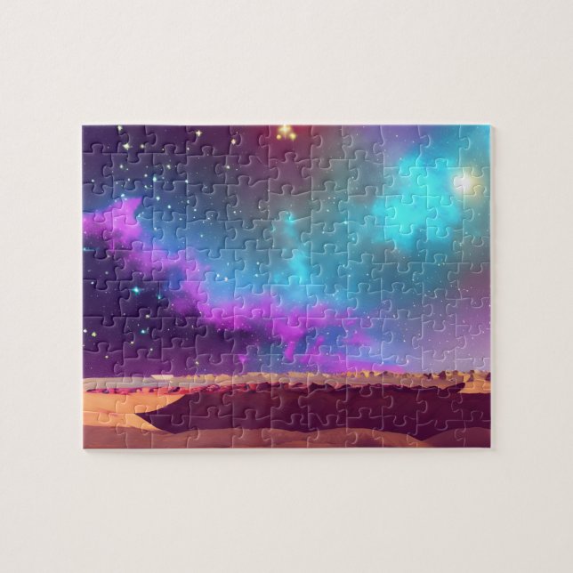 Galactic Purple and Blue Mystical Sky Over Planet Jigsaw Puzzle (Horizontal)
