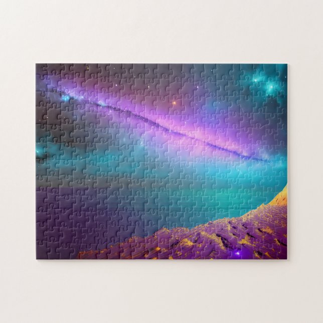 Galactic Purple Comet Shoots Over Fantasy Planet Jigsaw Puzzle (Horizontal)