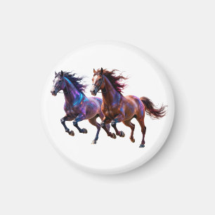 Galactic Running Neon Mystic Horses Pair Fantasy Magnet