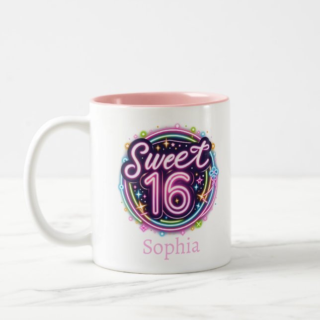 Galactic Sweet 16 - Customizable Birthday Two-Tone Coffee Mug (Left)