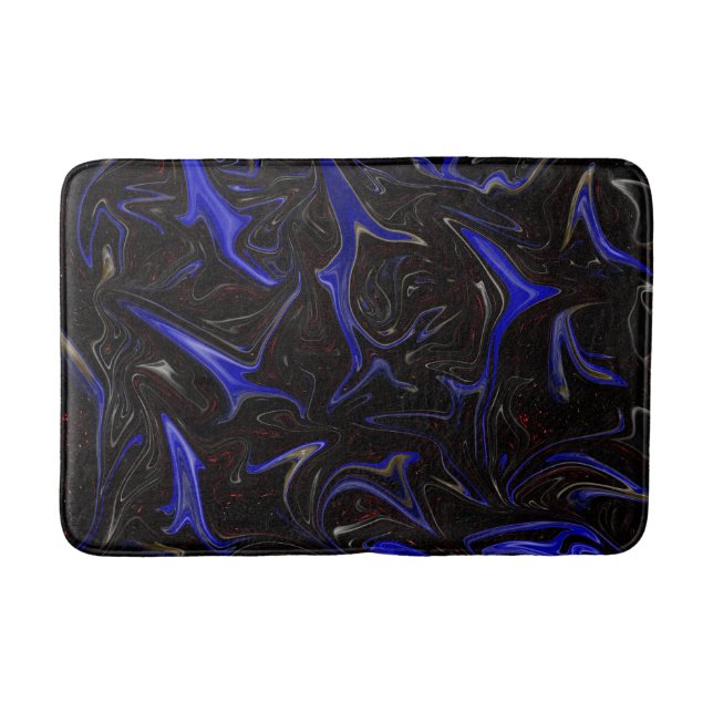 "Galactic Swirl: The Blue and Black Space Marble" Bath Mat (Front)