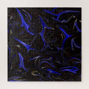 "Galactic Swirl: The Blue and Black Space Marble" Jigsaw Puzzle