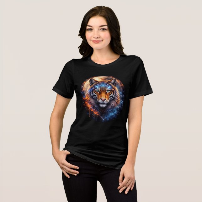 Galactic Tiger with Moon & Sacred Geometry Tri-Blend Shirt (Front Full)