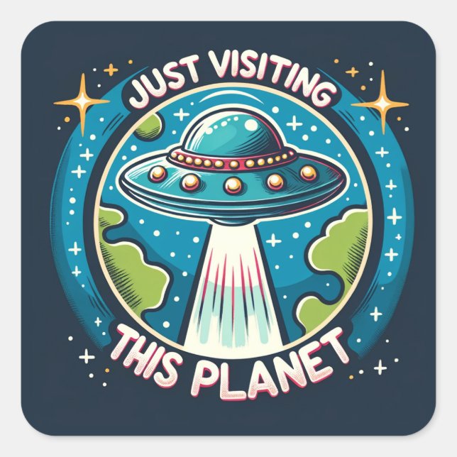 Galactic Visitor - UFO Square Sticker (Front)
