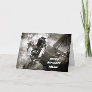 Galactic War Airplane Custom Birthday Card