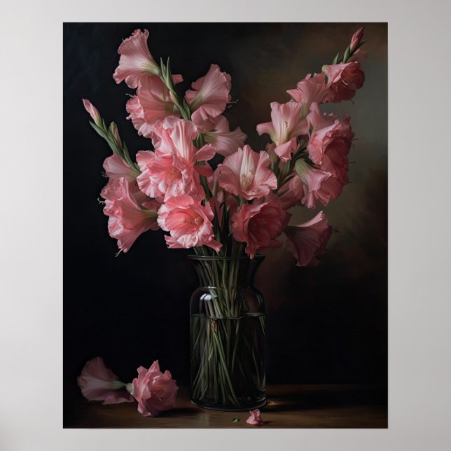 Galadiolus rose Fleurs Art Imprimer Poster (Devant)
