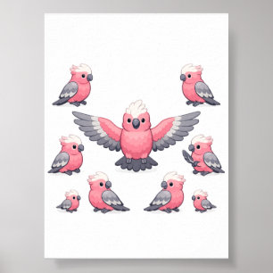 Galah Cockatoo Pattern Pink Parrot Funny Bird Poster