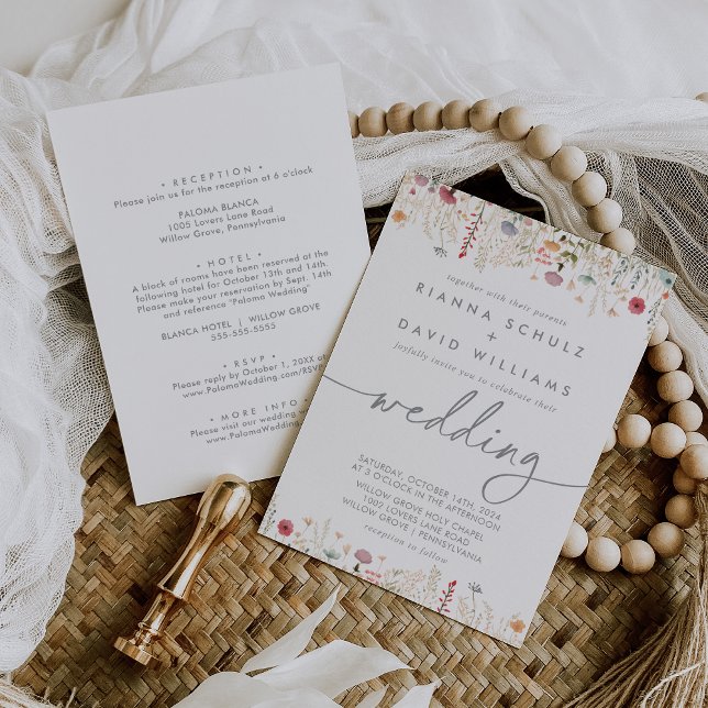 Galant Multicolor Wildflower Front & Back Wedding Invitation (Creator Uploaded)