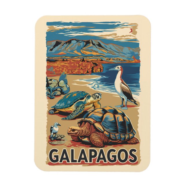 Galapagos Animals Travel Art Vintage Magnet (Vertical)