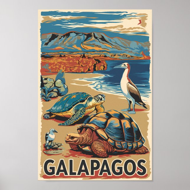 Galapagos Animals Travel Art Vintage Poster (Front)