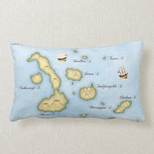Galapagos Archipelago Map Tropical Islands Maritim Lumbar Pillow