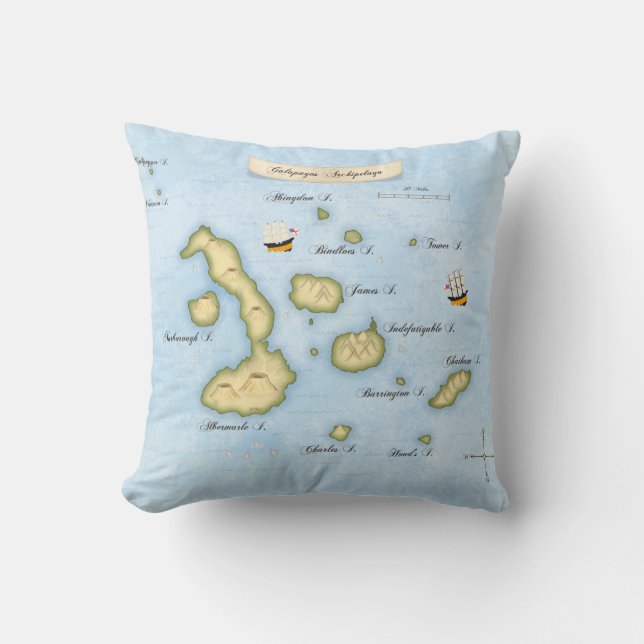 Galapagos Archipelago Map Tropical Islands Throw Pillow (Front)
