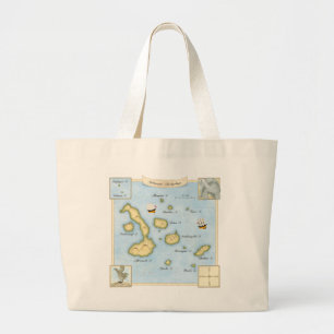 Galapagos Archipelago Map with Sailing Ships and A Large Tote Bag