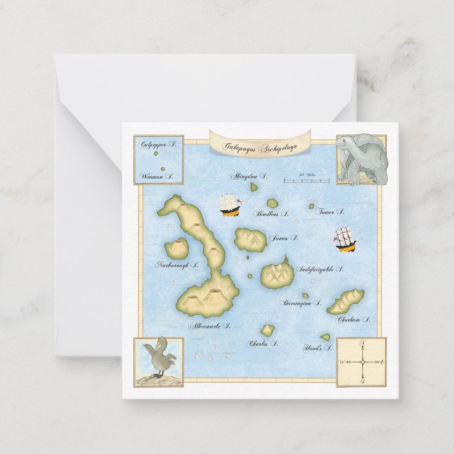 Galapagos Islands Map with Ornate Frame Card (Front)