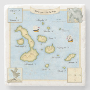 Galapagos Islands Map with Ornate Frame Stone Coaster