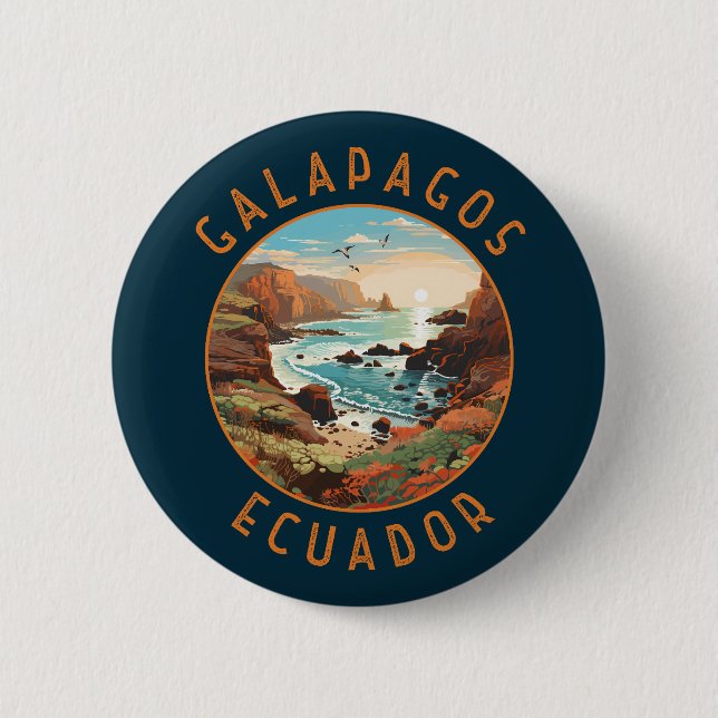 Galapagos Islands Retro Distressed Circle 2 Inch Round Button (Front)