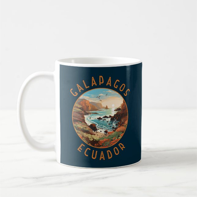Galapagos Islands Retro Distressed Circle Coffee Mug (Left)