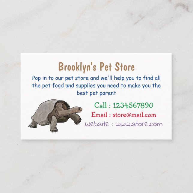 Galapagos tortoise cartoon illustration business card (Front)