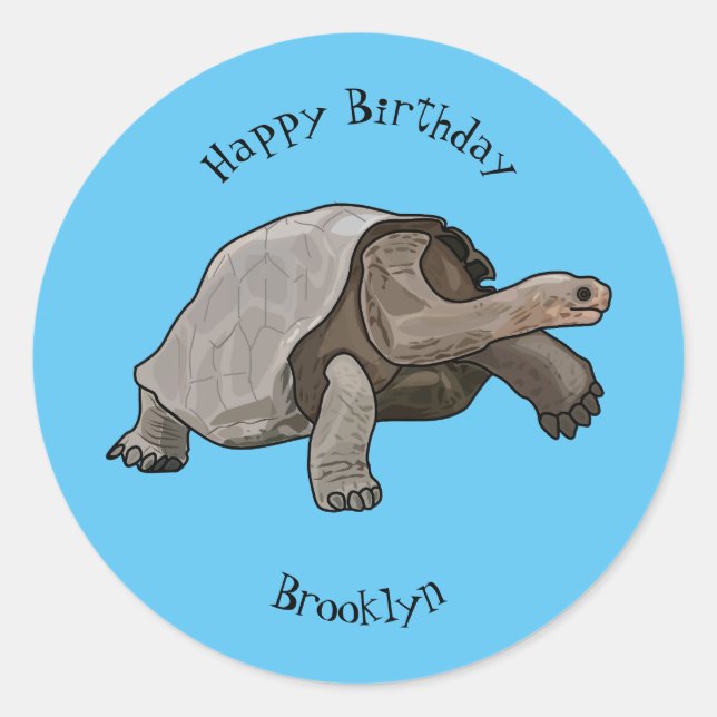 Galapagos tortoise cartoon illustration classic round sticker (Front)