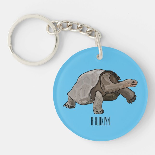 Galapagos tortoise cartoon illustration keychain (Front)