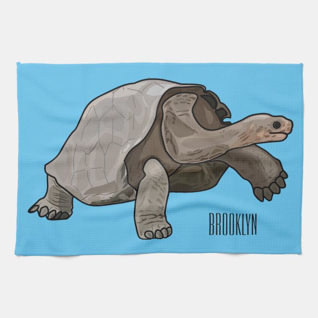 Galapagos tortoise cartoon illustration kitchen towel (Horizontal)