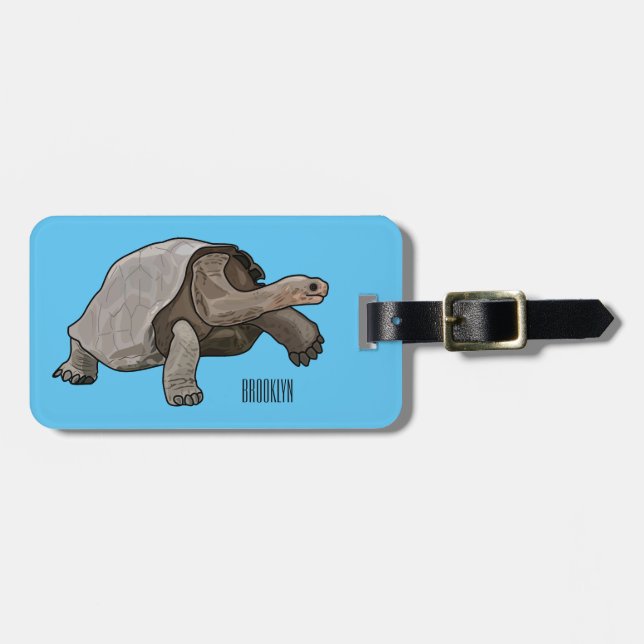 Galapagos tortoise cartoon illustration luggage tag (Front Horizontal)