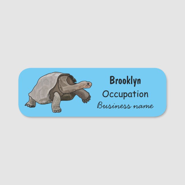 Galapagos tortoise cartoon illustration name tag (Front)