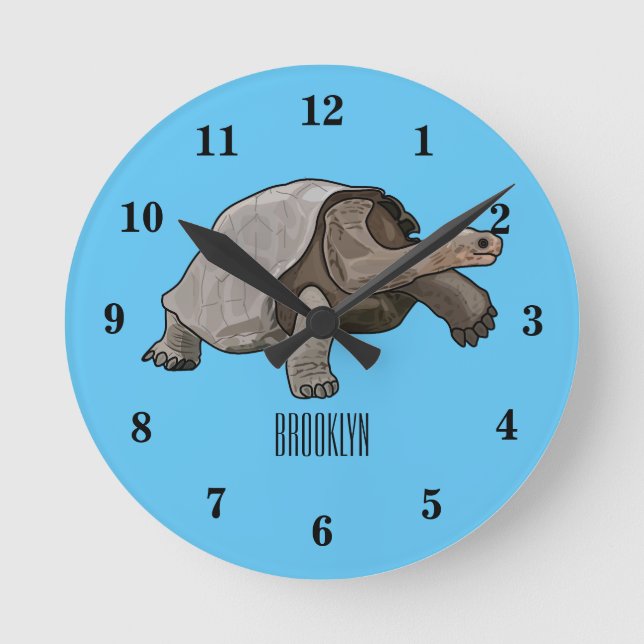 Galapagos tortoise cartoon illustration round clock (Front)
