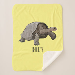 Galapagos tortoise cartoon illustration sherpa blanket