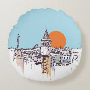 Galata Tower and Galata district of Beyoglu Istanb Round Pillow