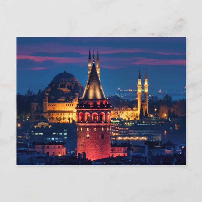 Galata Tower and Süleymaniye Mosque Postcard (Front)