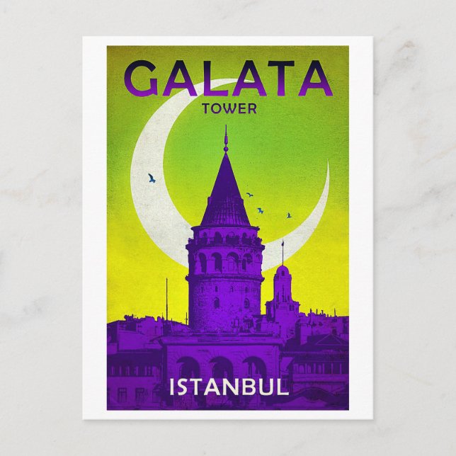 Galata tower, Istanbul, Turkey, vintage, travel Postcard (Front)