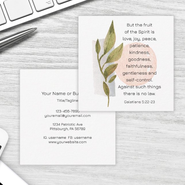 Galatians 5:22-23 Christian Geometric Modern Square Business Card (Creator Uploaded)