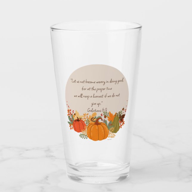 Galatians 6:9 Harvest Autumn Fall Thankful Pumpkin Glass (Front)